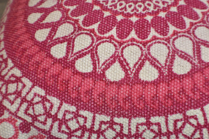 Block Print Pink Daisy Mandala Dari Cushion 50 cms - Adore India   