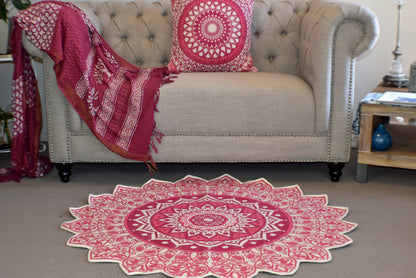 Handmade Pink Mandala Block Print Cotton Dhurrie Carpet Rug - Adore India   