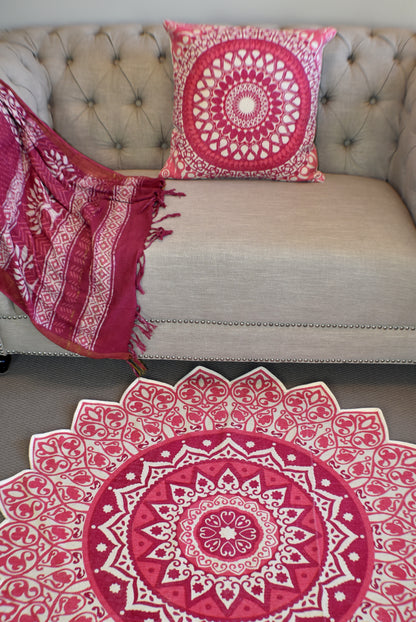 Handmade Pink Mandala Block Print Cotton Dhurrie Carpet Rug - Adore India   