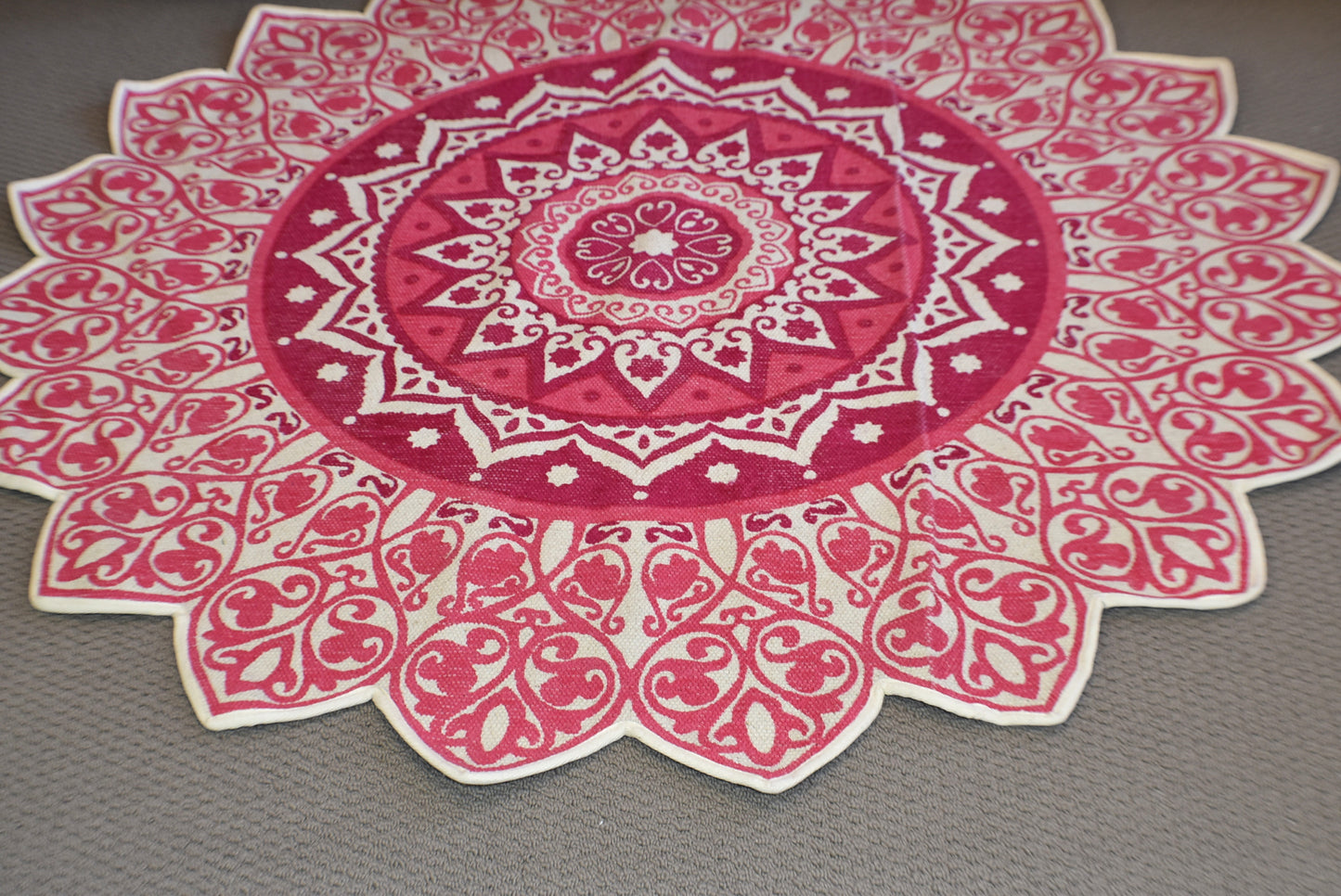 Handmade Pink Mandala Block Print Cotton Dhurrie Carpet Rug - Adore India   