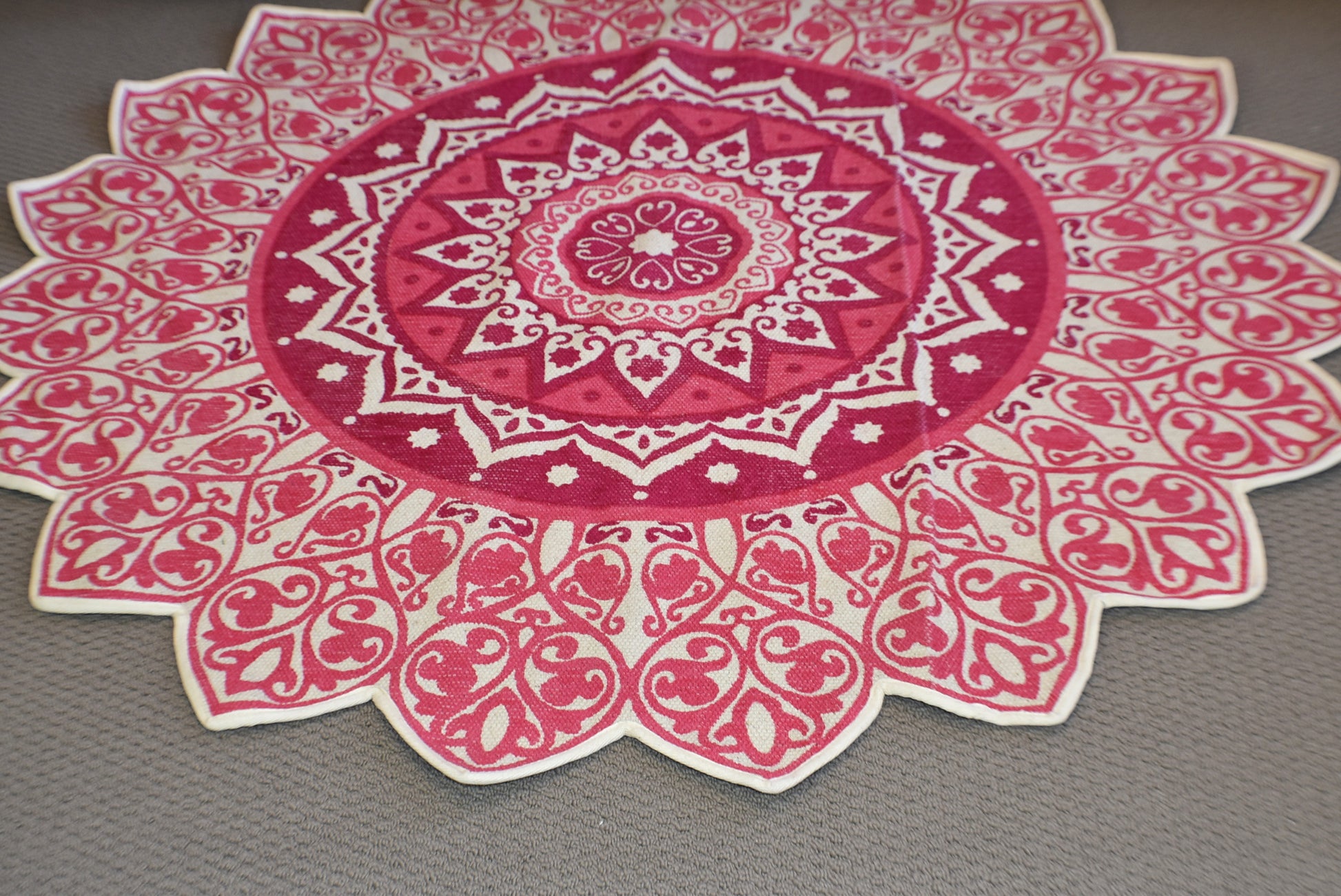 Handmade Pink Mandala Block Print Cotton Dhurrie Carpet Rug - Adore India   