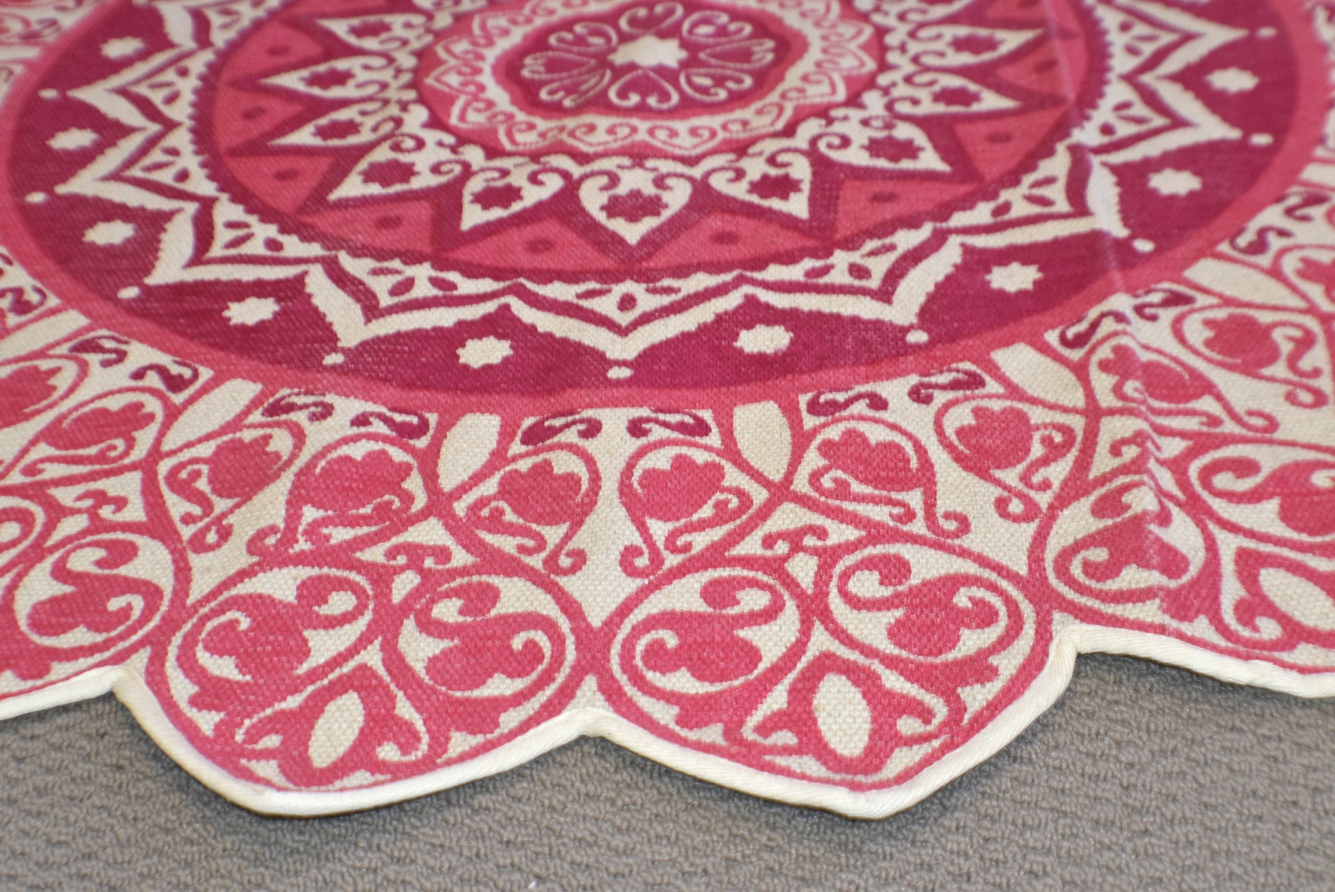 Handmade Pink Mandala Block Print Cotton Dhurrie Carpet Rug - Adore India   
