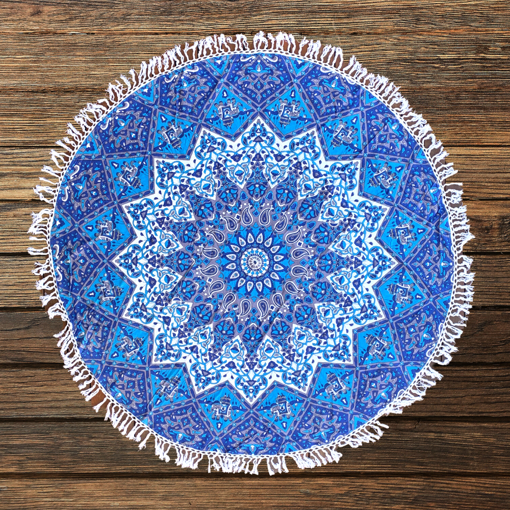 Good Luck Star Blue Mandala Beach Round Throw - Adore India   