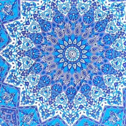 Good Luck Star Blue Mandala Beach Round Throw - Adore India   