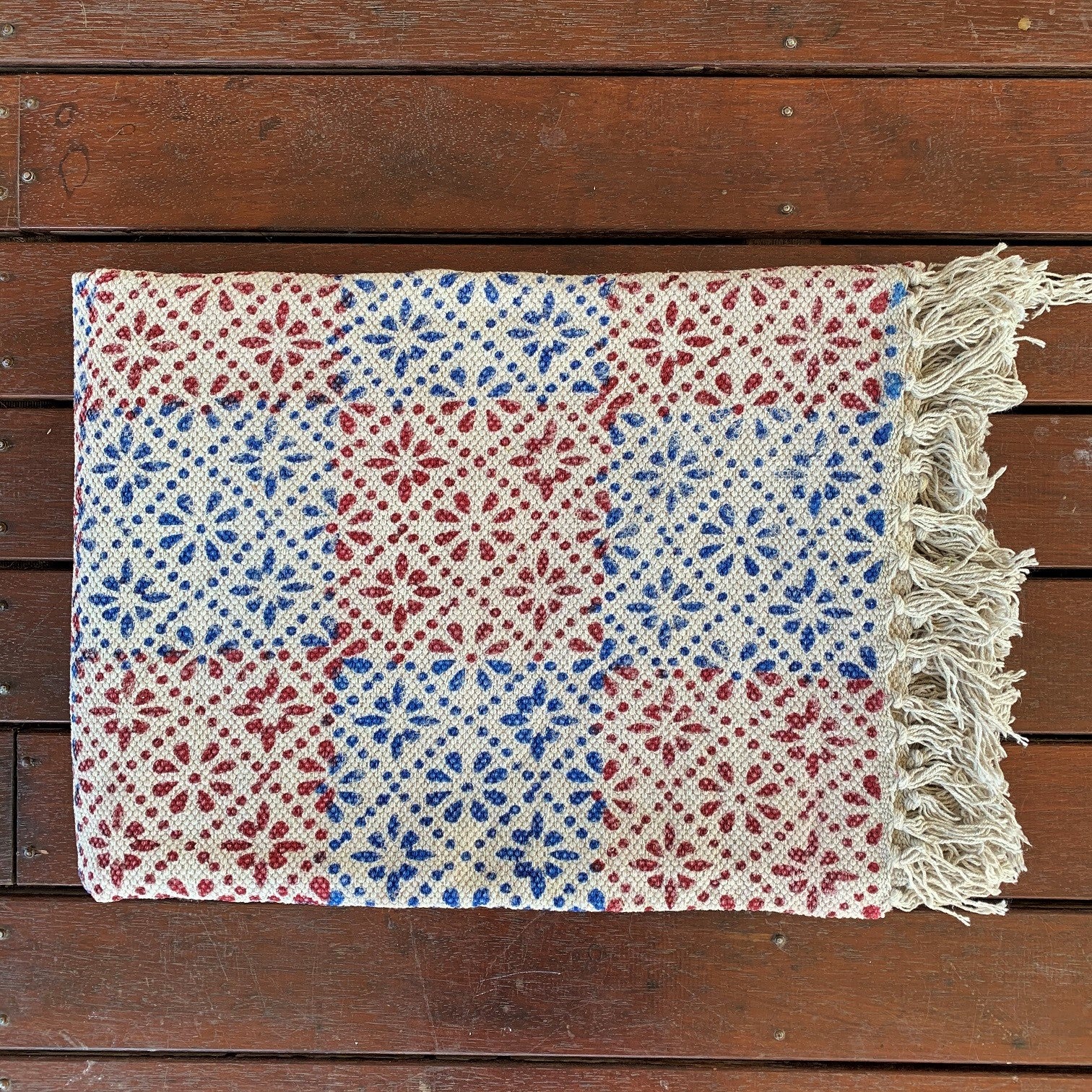 Handmade Beautiful Floral Block Print Cotton Dari Carpet - Adore India   