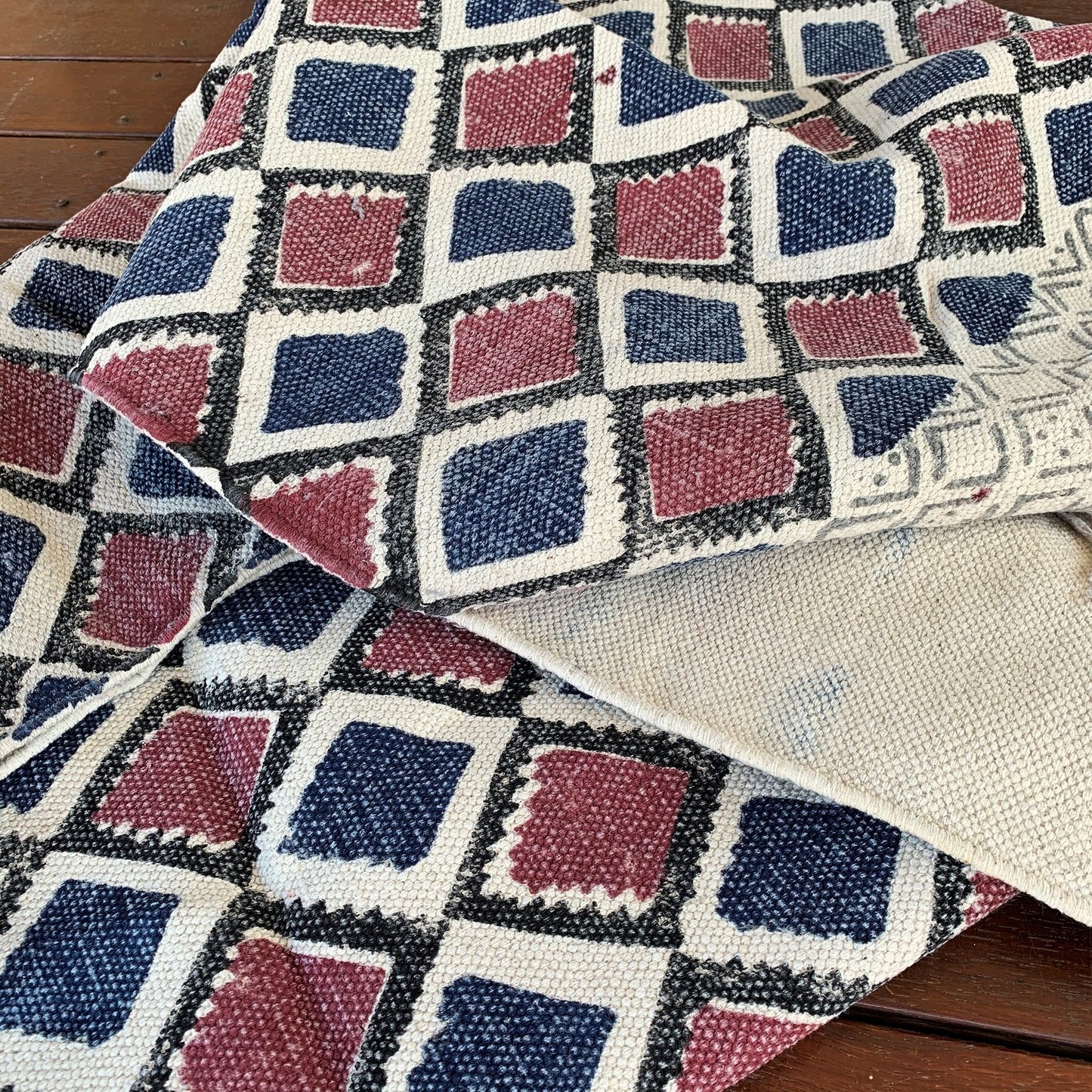 Handmade Beautiful Multi Ikat Block Print Dari Cotton Carpet - Adore India   