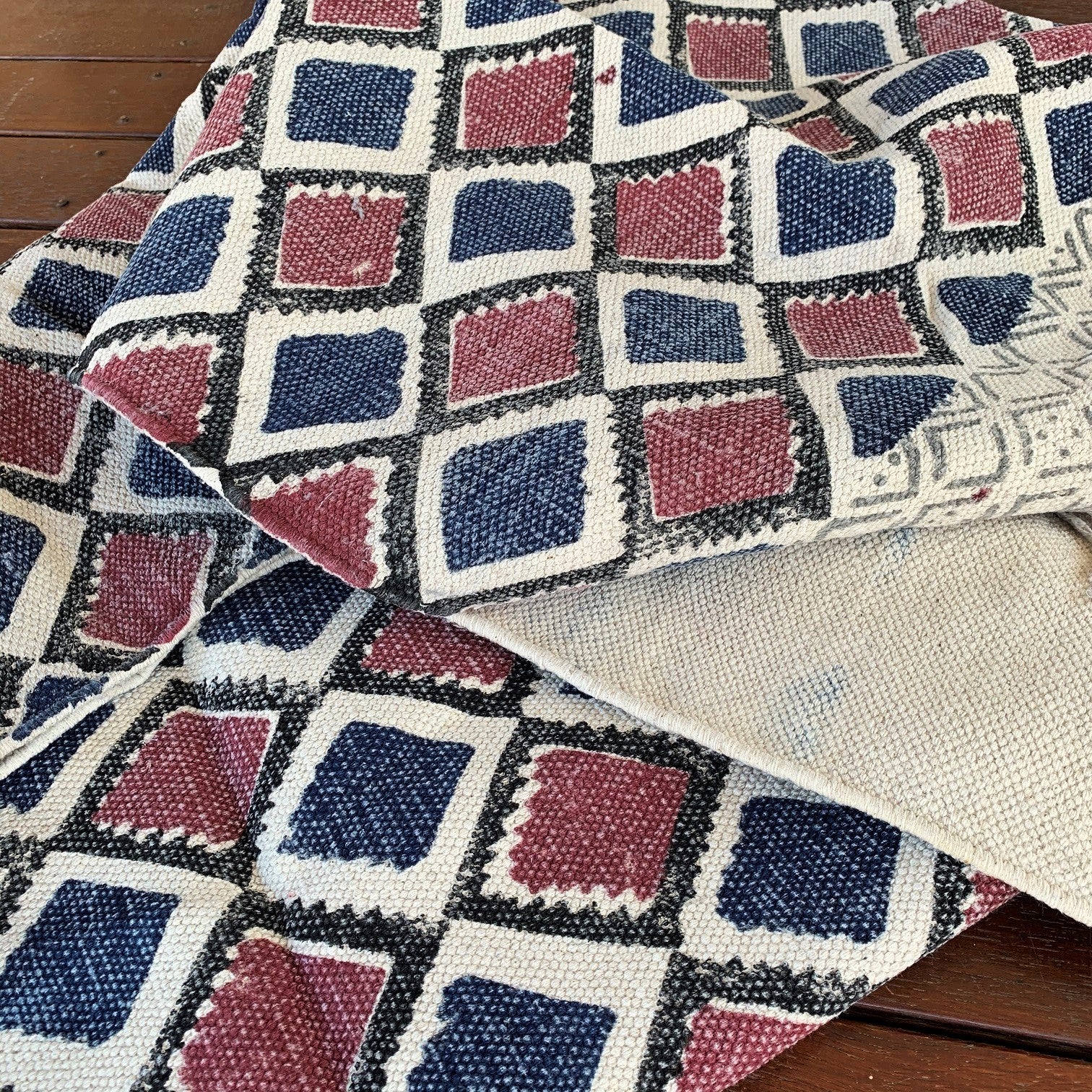Handmade Beautiful Multi Ikat Block Print Dari Cotton Carpet - Adore India   