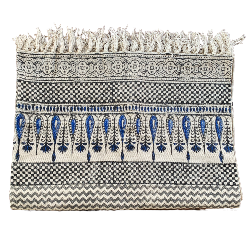 Handmade Beautiful Hand Made Tilak Indigo Block Print Cotton Dari Carpet - Adore India   