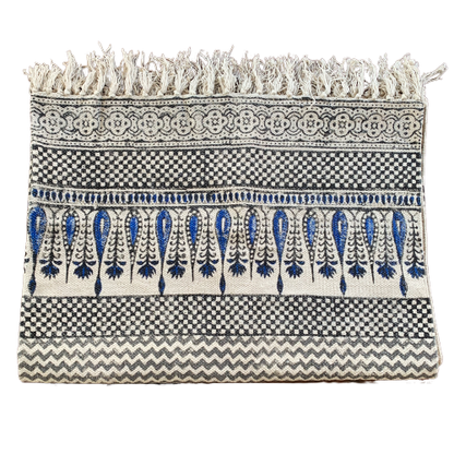 Handmade Beautiful Hand Made Tilak Indigo Block Print Cotton Dari Carpet - Adore India   