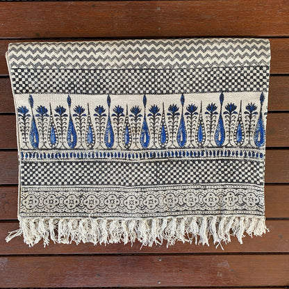 Handmade Beautiful Hand Made Tilak Indigo Block Print Cotton Dari Carpet - Adore India   