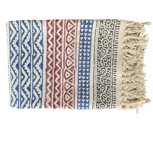 Handmade Geometrical Block Print Cotton Dari Carpet - Adore India   