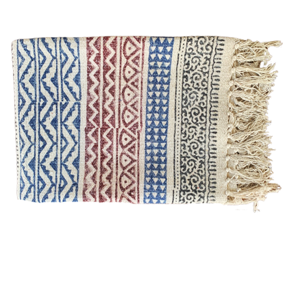 Handmade Geometrical Block Print Cotton Dari Carpet - Adore India   