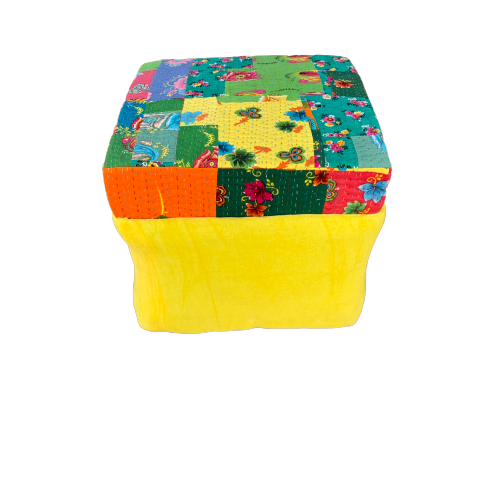 Bohemian Kantha Patchwork Decorative Vintage Footrest Stool Seat - Adore India   