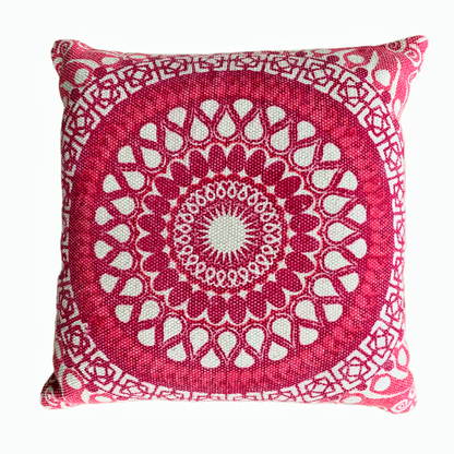 Block Print Pink Daisy Mandala Dari Cushion 50 cms - Adore India   