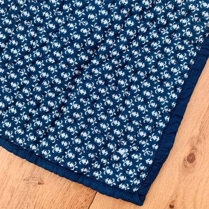 Indigo Royal Print Cotton Reversible Padded Baby Quilt Bedspread - Adore India   