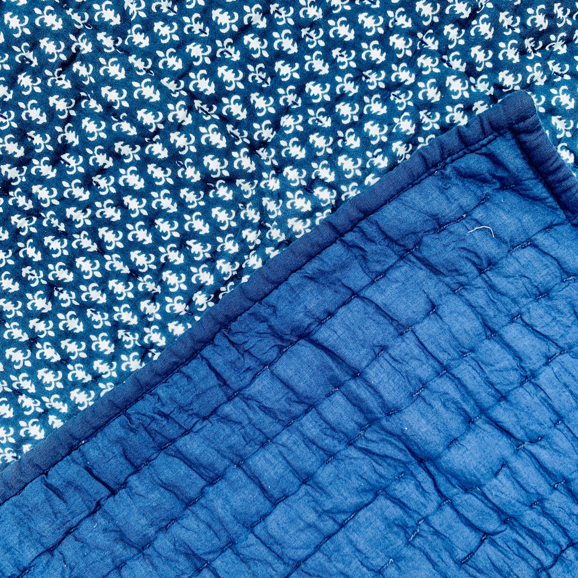 Indigo Royal Print Cotton Reversible Padded Baby Quilt Bedspread - Adore India   