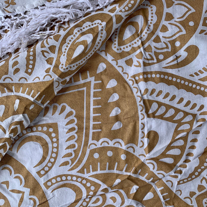 Bohemian Gold Printed Cotton Mandala Beach Roundie - Adore India   