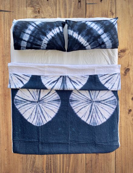 Handmade Indigo Tie dye Mandala Quilted Reversible Kantha Quilt - Adore India   