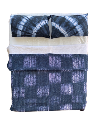 Handmade Indigo Tie dye Boxed Quilted Reversible Kantha Quilt - Adore India   