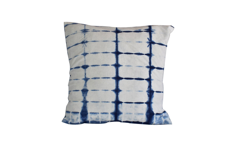 Hand Made Indigo Tie and Dye Stripe White Cushion Cover 40cms - Adore India   
