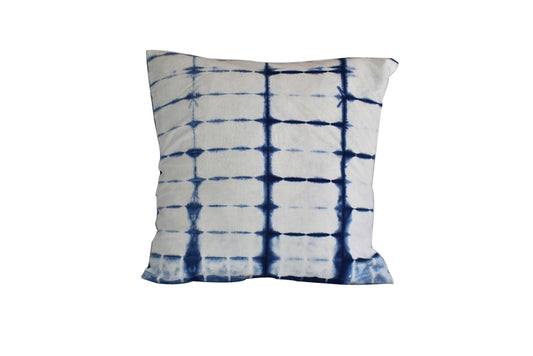Hand Made Indigo Tie and Dye Stripe White Cushion Cover 40cms - Adore India   