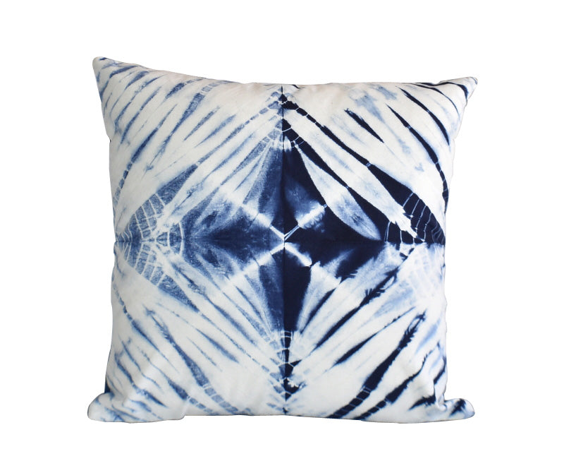 Hand Made Indigo Tie and Dye Star Cushion Cover 40cms - Adore India   