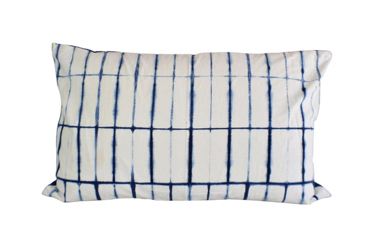 Hand Made Indigo Tie and Dye Stripe White Pillow Cover - Adore India   