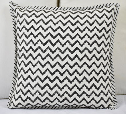 Canvas Hand Block Print Cushion Cover- Black - Adore India   