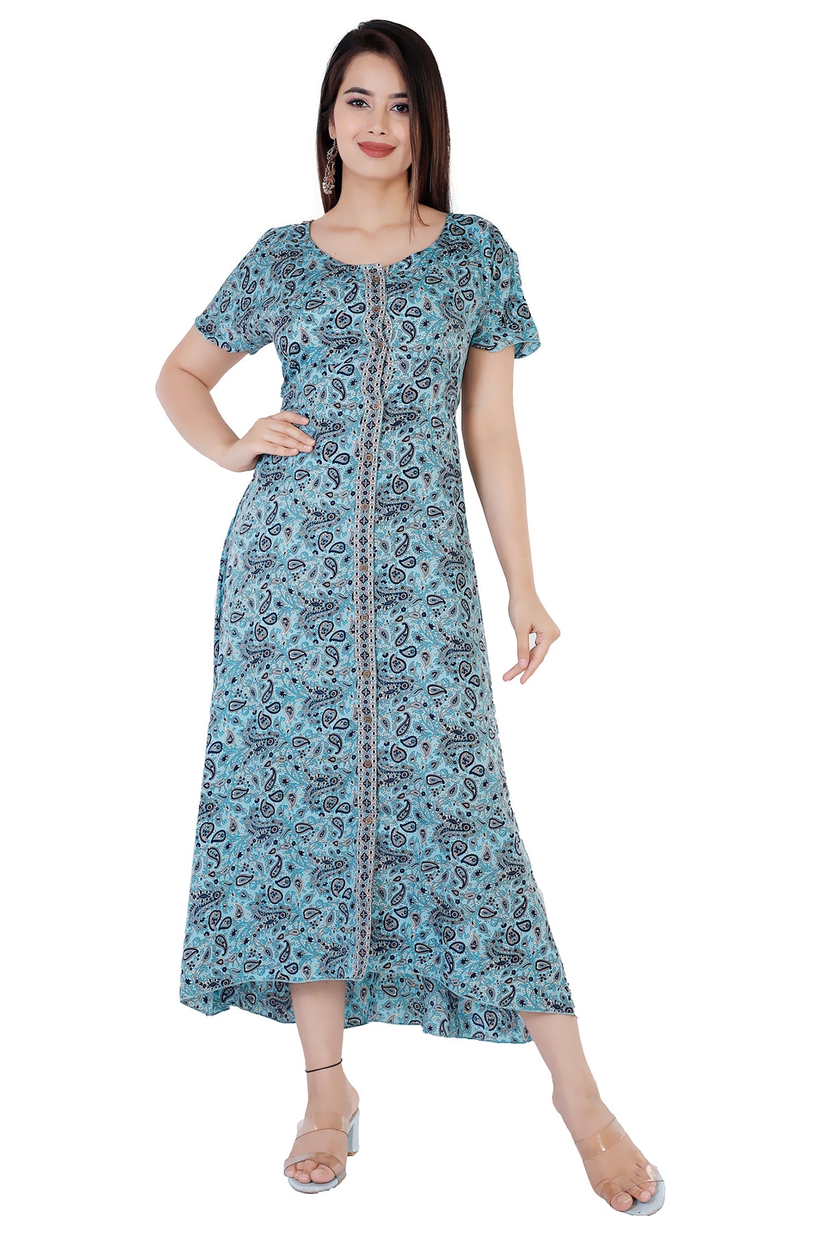 Esme Turquoise Paisley Printed Bohemian Women Summer Dress Plus Sizes - Adore India   
