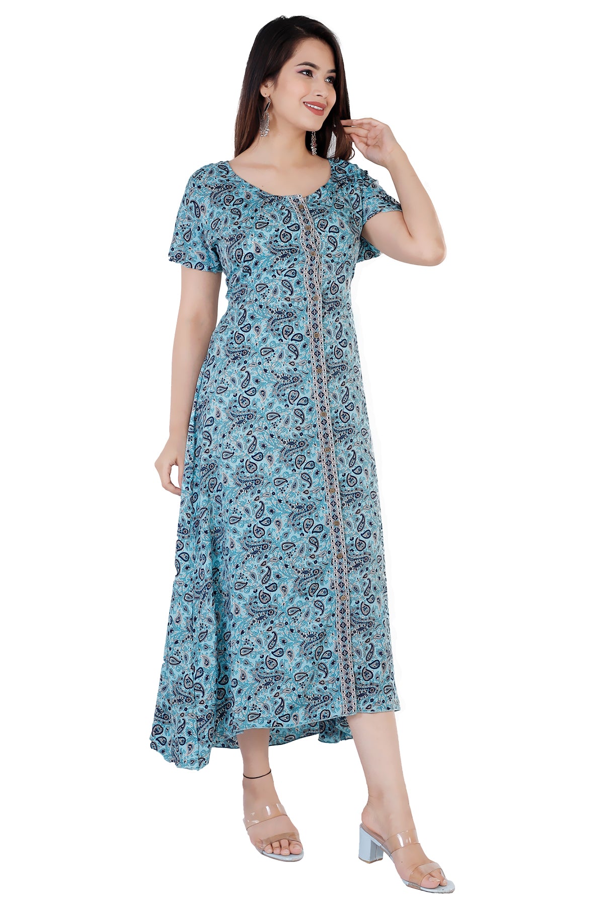 Esme Turquoise Paisley Printed Bohemian Women Summer Dress Plus Sizes - Adore India   