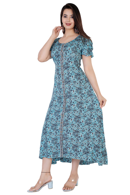 Esme Turquoise Paisley Printed Bohemian Women Summer Dress Plus Sizes - Adore India   