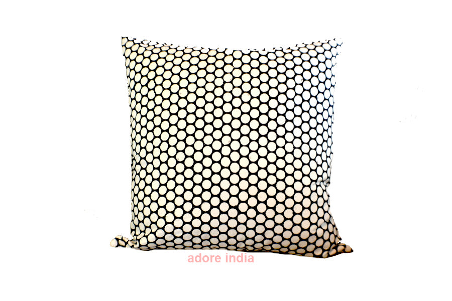 Black Polka Dot Block Print Canvas Cotton Cushion Cover Pillow 2Pcs - Adore India   