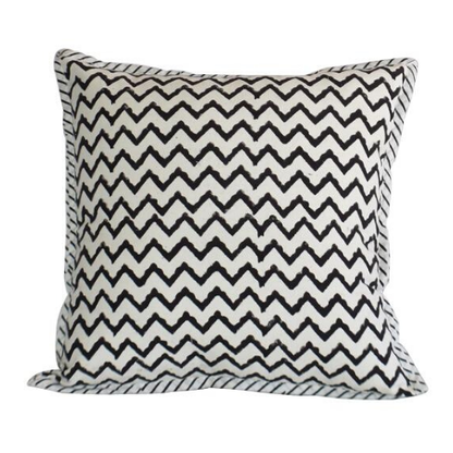 Canvas Hand Block Print Cushion Cover- Black - Adore India   