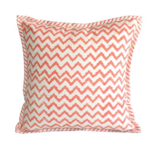 Zigzag Coral Hand Block Print Cushion Cover - Adore India   