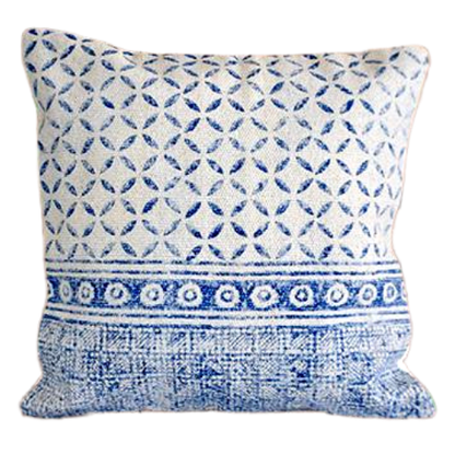 Indigo Geometry Block Print Cotton Dari Cushion Cover 45cm - Adore India   
