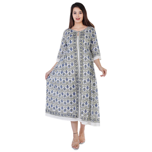 Cicely Hand Block Printed Soft Cotton Women Summer Dress Maxi - Adore India   
