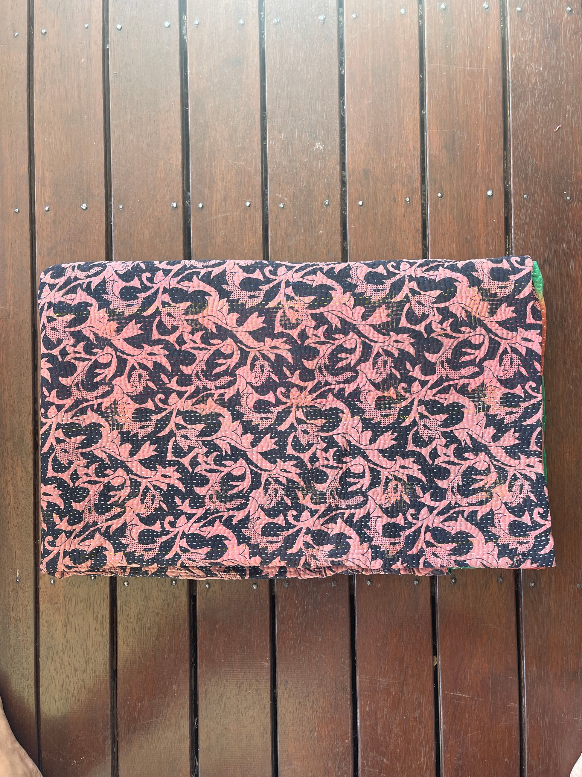 Indian Handmade Cotton Vintage Kantha Quilt Bedspread Throw- Abha - Adore India   