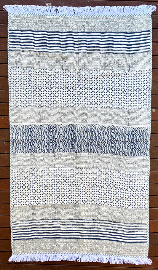 Handmade Padded Geometrical Block Printed Cotton Carpet Rug - Adore India   