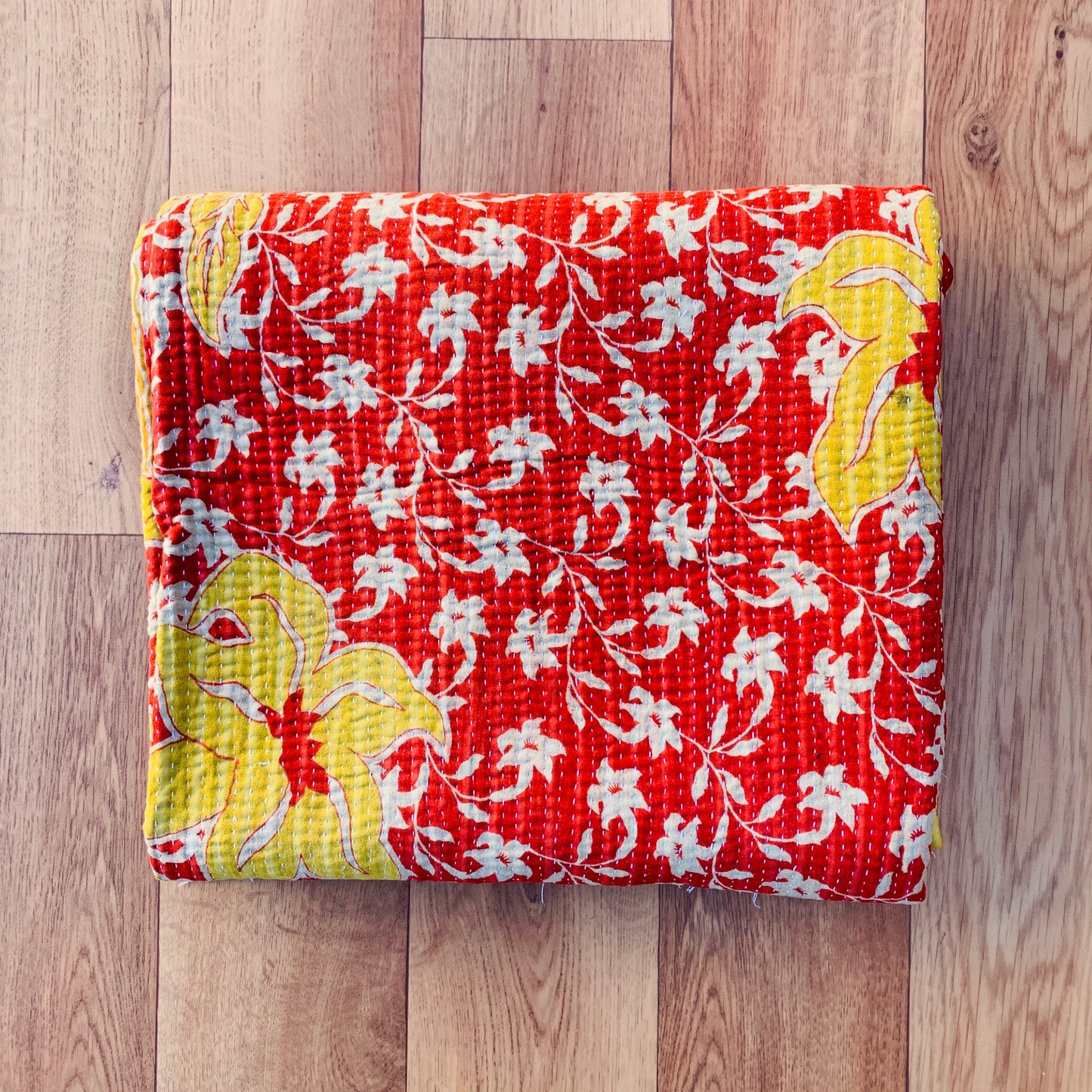 Indian Handmade Cotton Vintage Kantha Quilt Bedspread Throw- Poorna - Adore India   