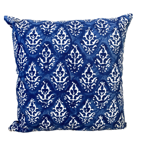 Royal Indigo Block Print Canvas Cotton Cushion Cover Pillow 2Pcs - Adore India   