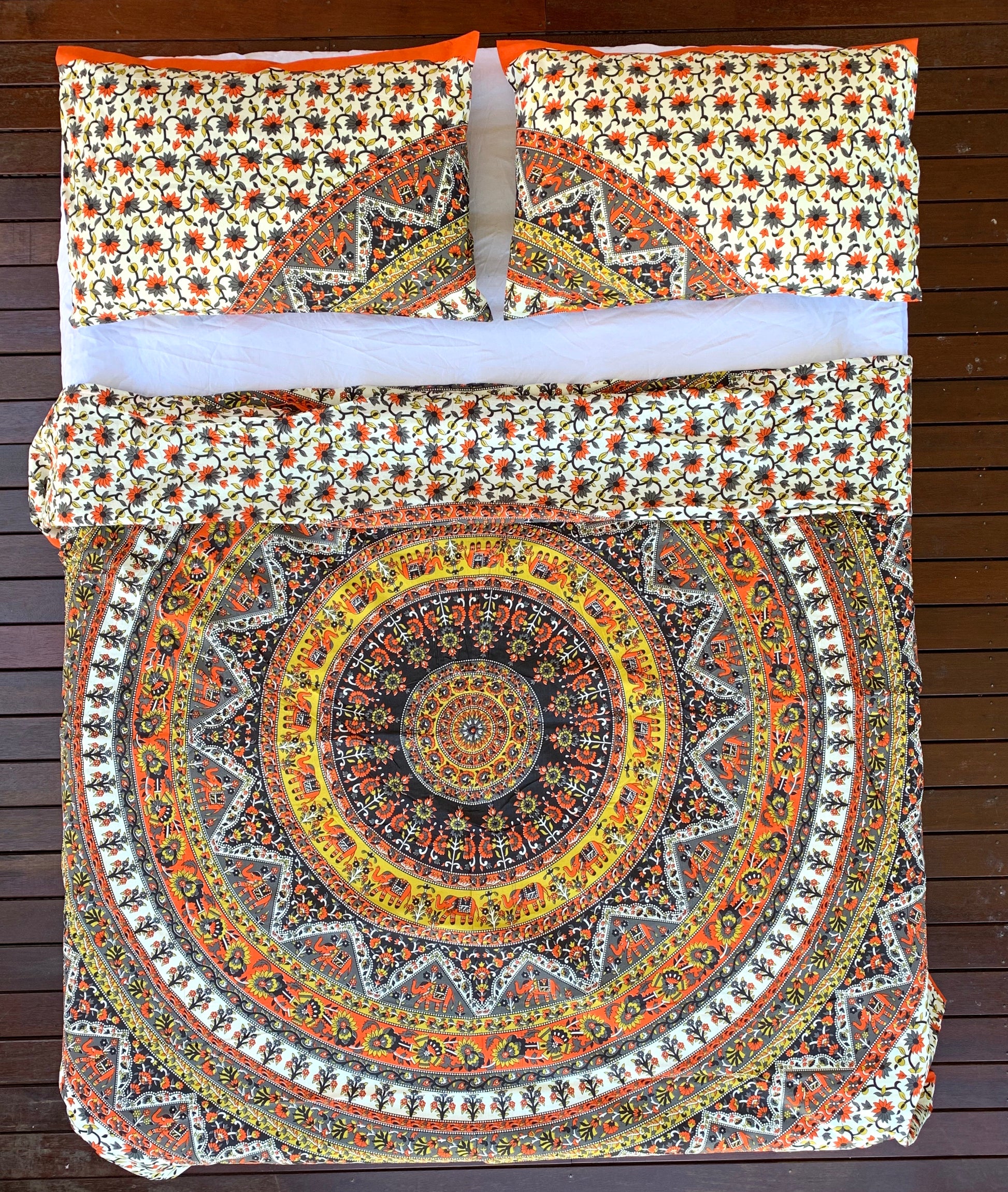Vibrant Good Luck Orange Mandala Quilt Cover Set - Adore India   
