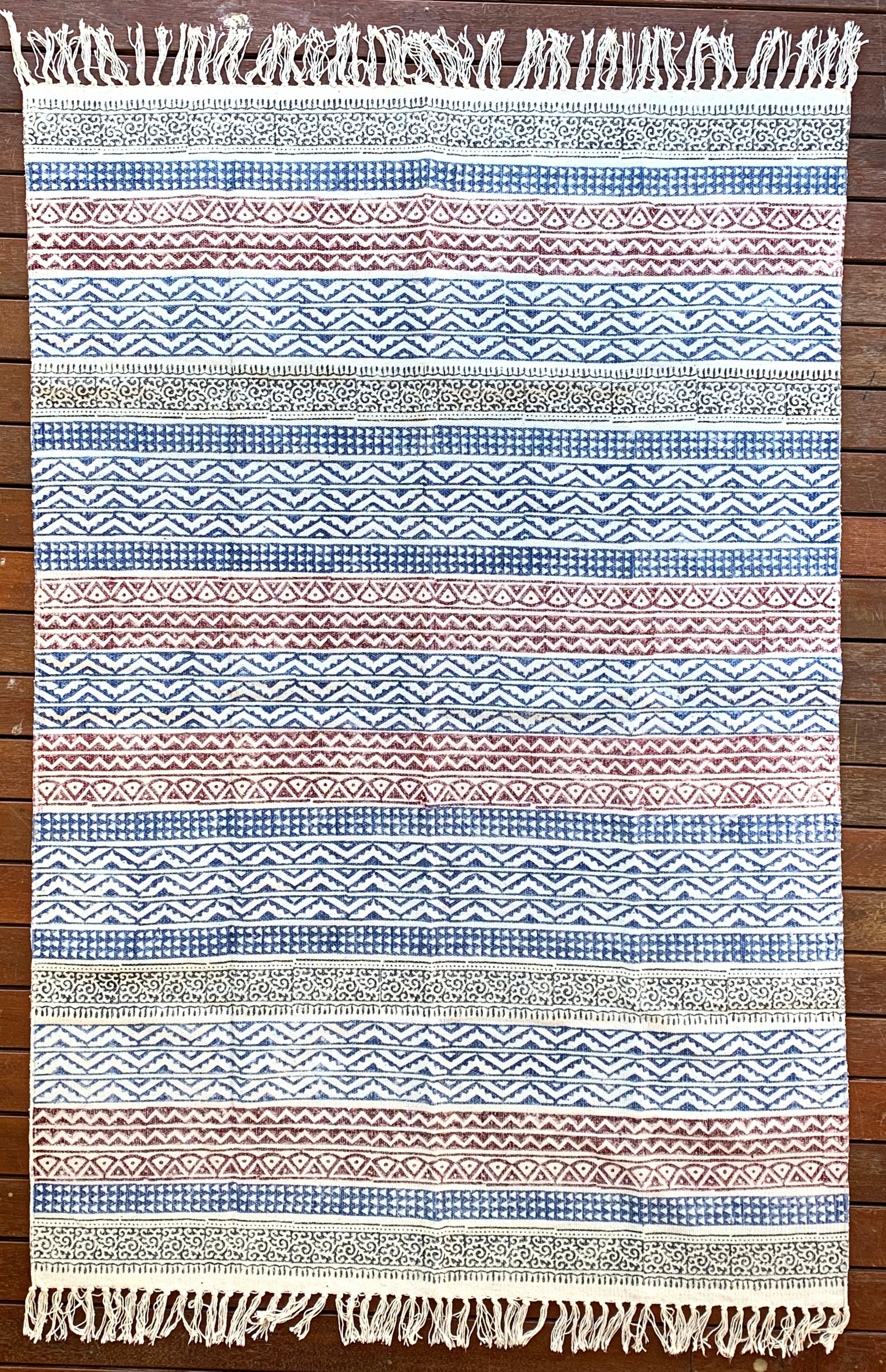 Handmade Geometrical Block Print Cotton Dari Carpet - Adore India   