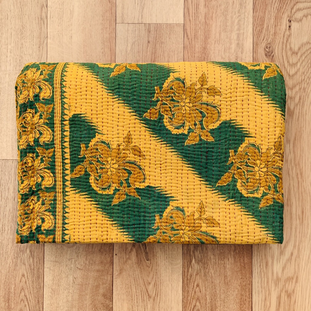 Indian Handmade Reversible Vintage Kantha Quilt Bedspread Meena - Adore India   