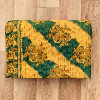 Indian Handmade Reversible Vintage Kantha Quilt Bedspread Meena - Adore India   