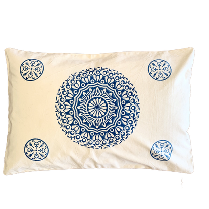 Blue Mandala Block Print Canvas Cotton Cushion Cover Pillow 2Pcs - Adore India   