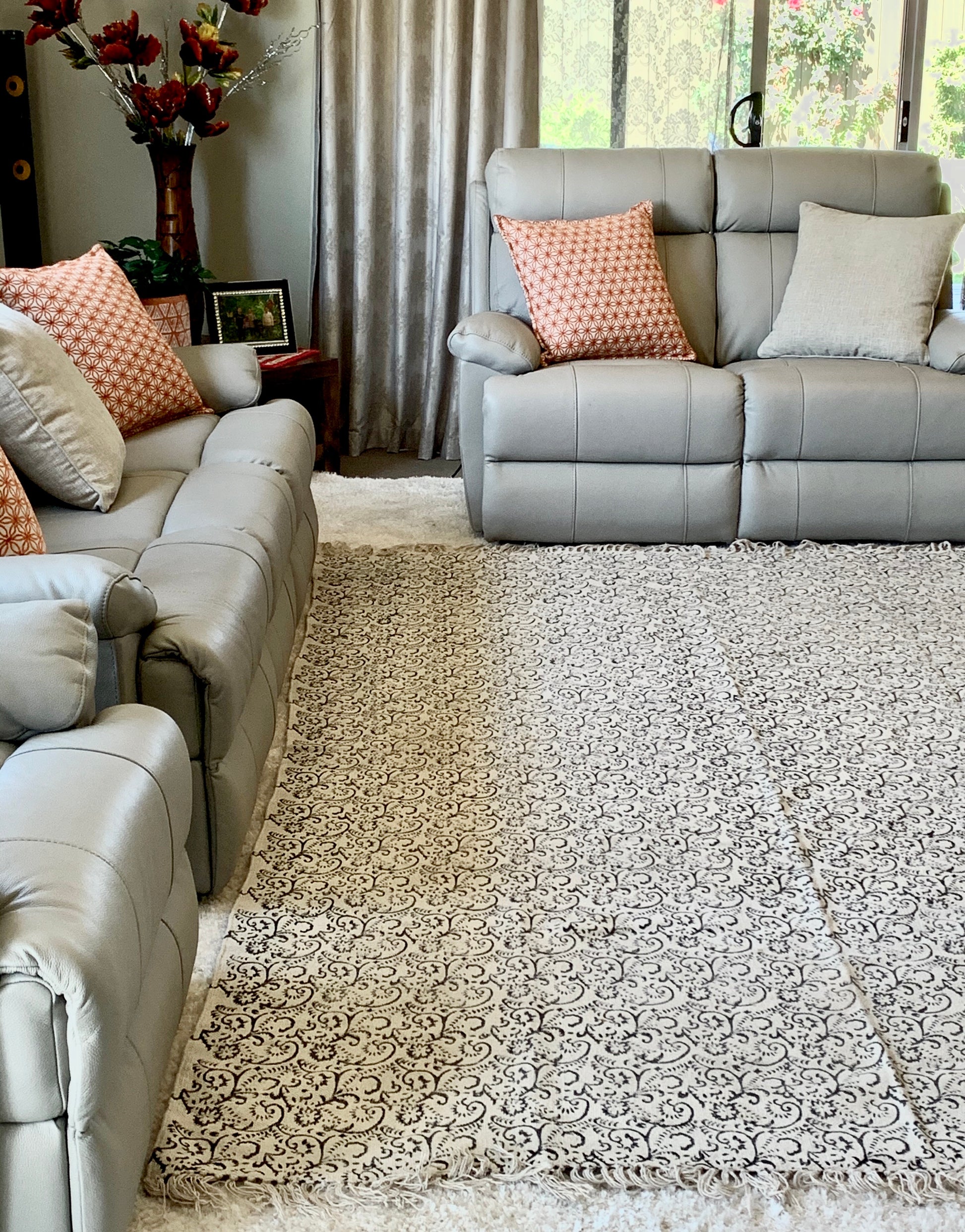 Handmade Beautiful French Block Print Cotton Dari Carpet - Adore India   