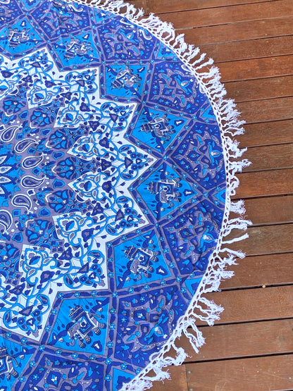 Good Luck Star Blue Mandala Beach Round Throw - Adore India   