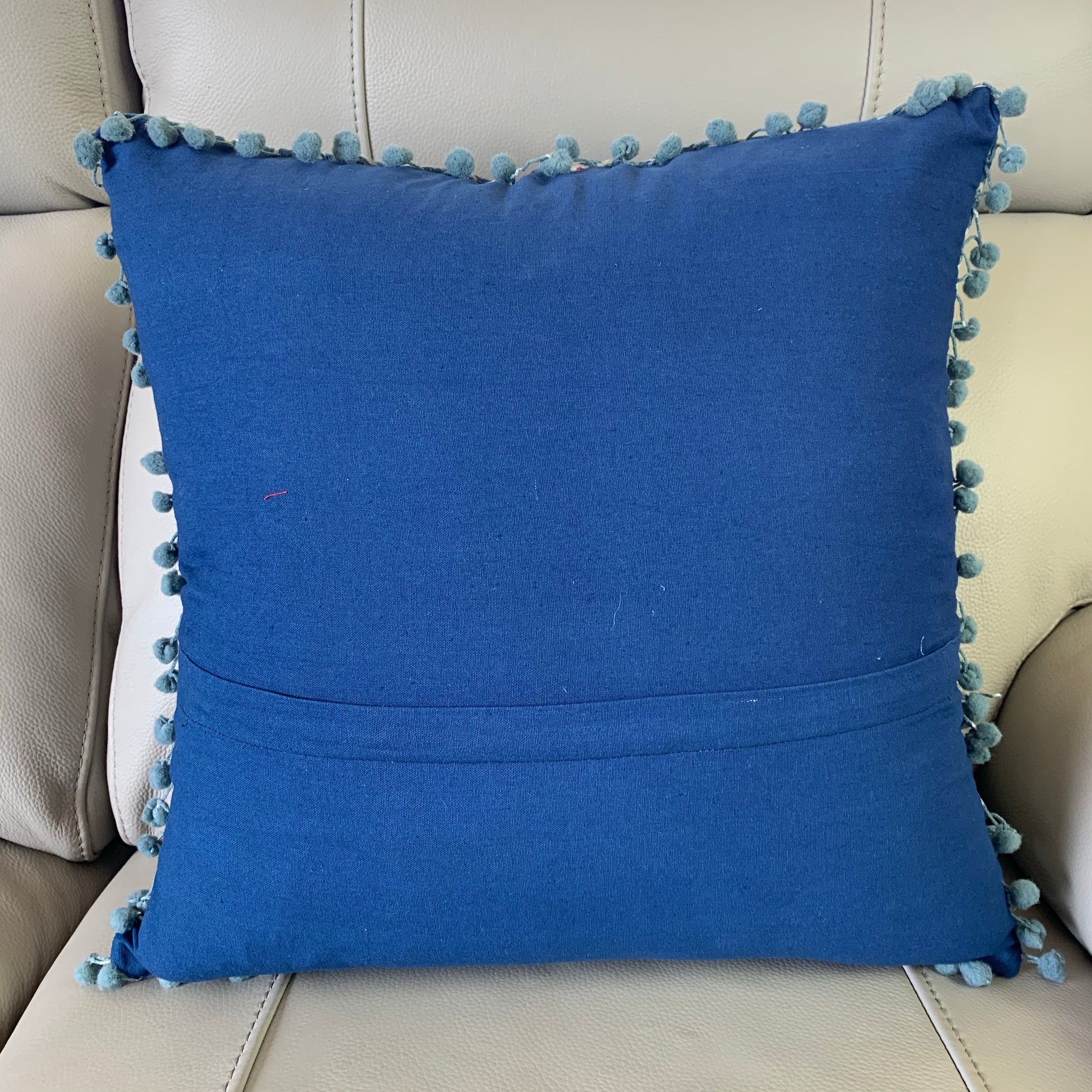 Indian Hand Made Vintage Kantha Patch Work Pomom Cushion Cover 45cm-3 - Adore India   