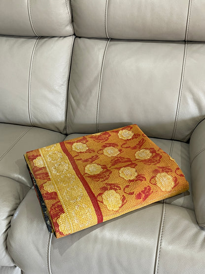 Indian Handmade Reversible Vintage Kantha Quilt Bedspread Geeta - Adore India   