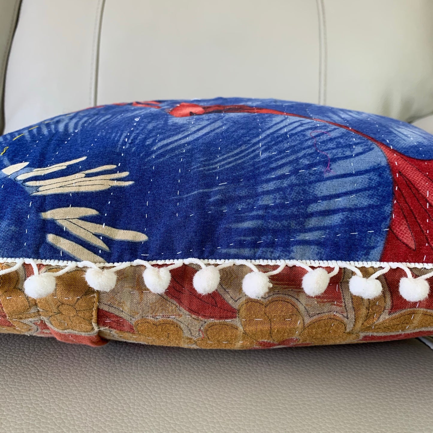 Vintage Kantha Pomom Cushion Cover 5 - Adore India   